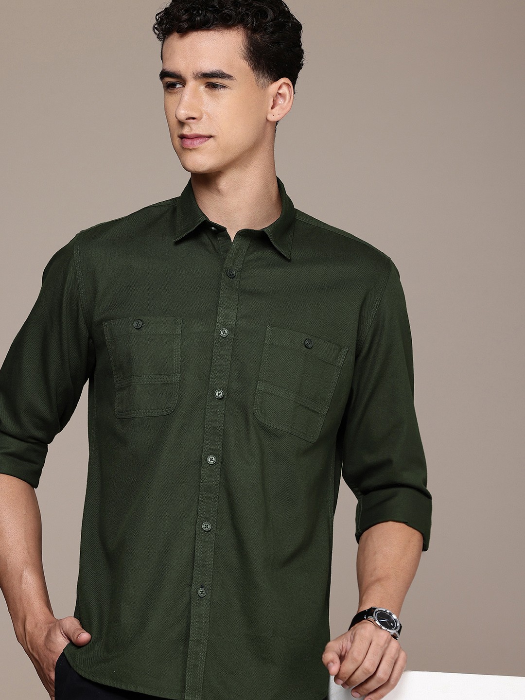

French Connection Pure Cotton Slim Fit Opaque Casual Shirt, Green