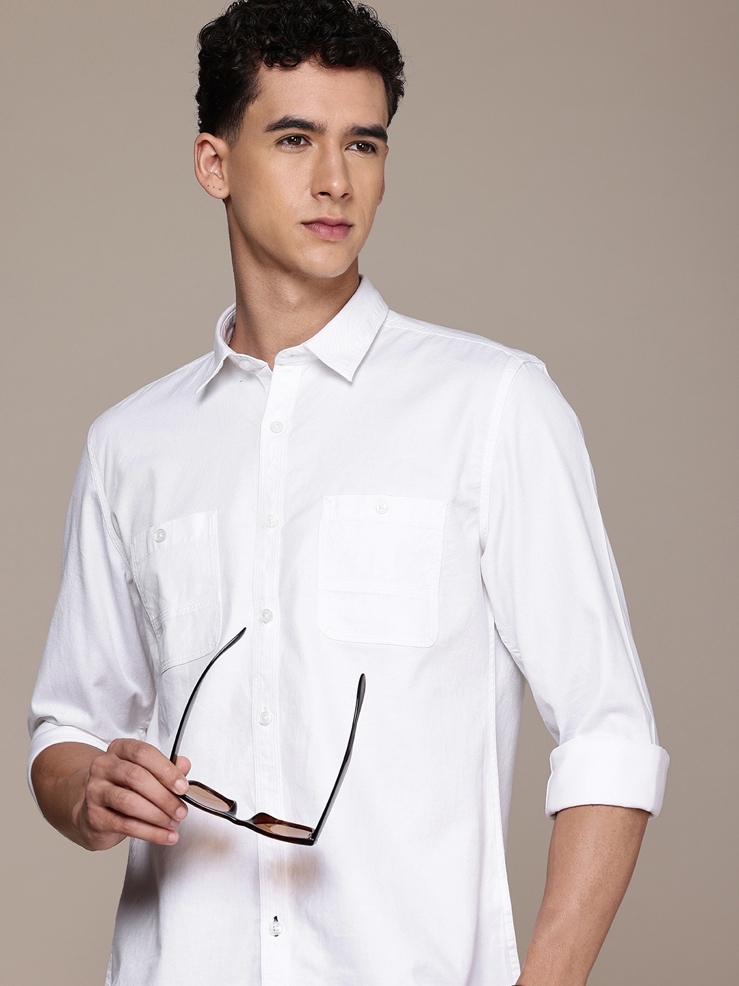 

French Connection Cotton Twill Slim Fit Opaque Casual Shirt, White