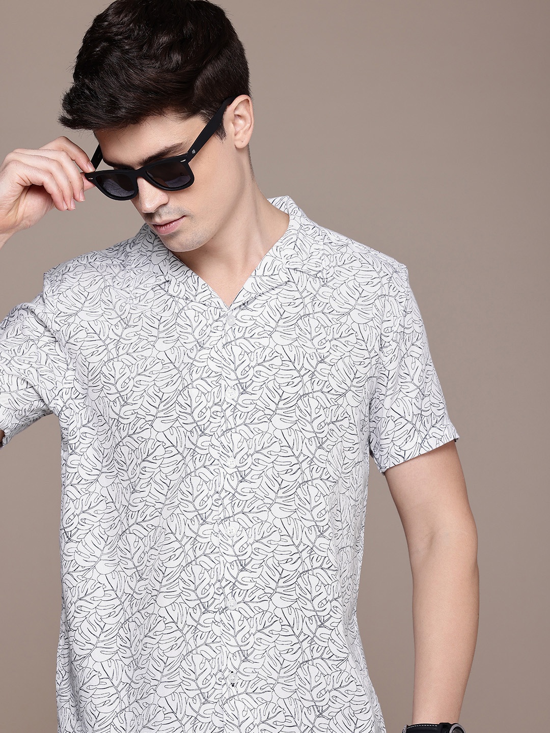

French Connection Pure Cotton Tropical Printed Casual Shirt, White