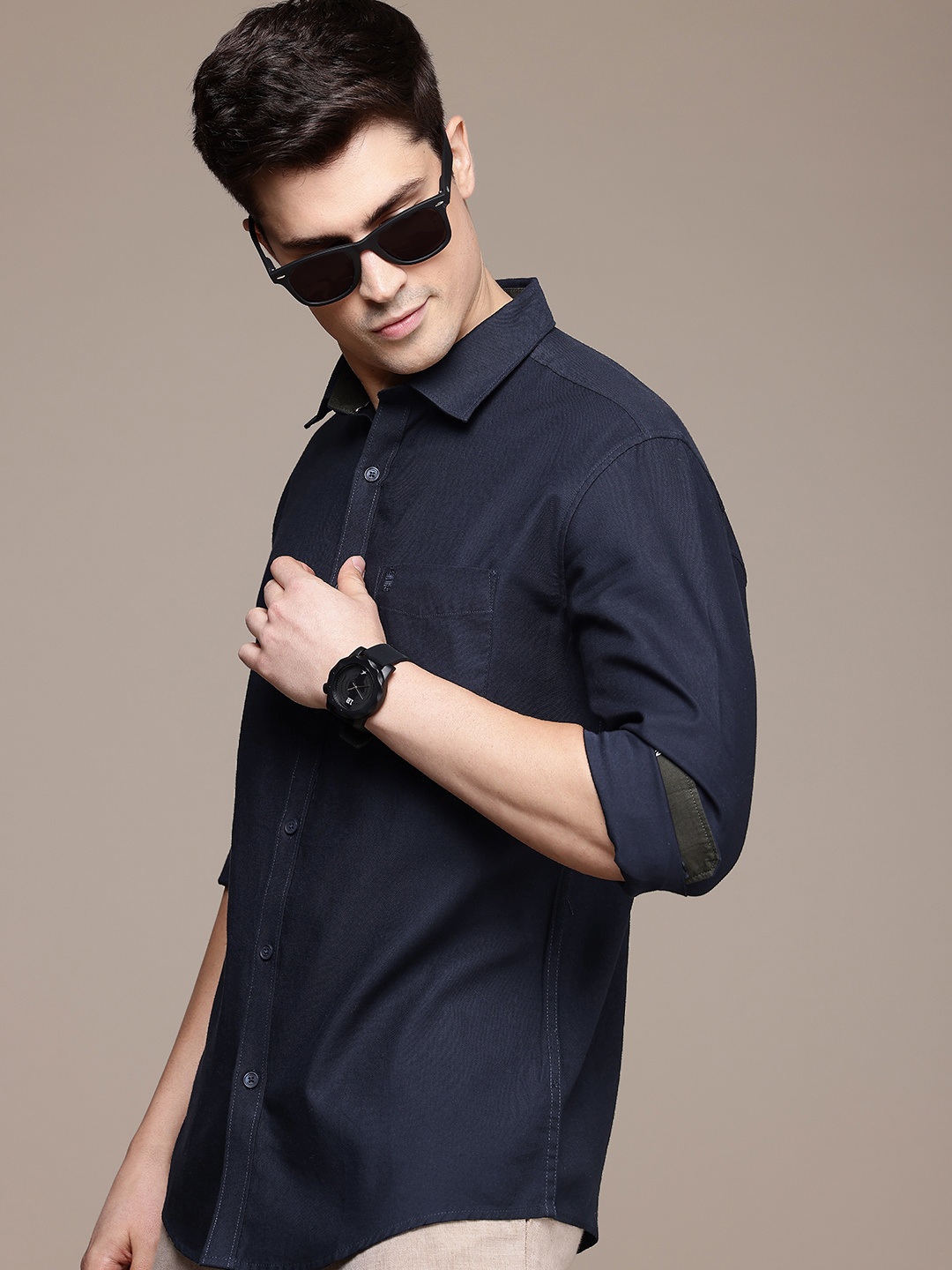 

French Connection Pure Cotton Slim Fit Casual Shirt, Navy blue