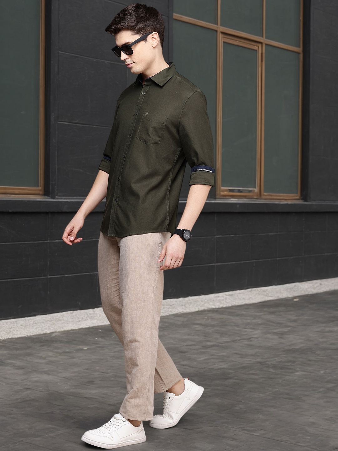 

French Connection Pure Cotton Slim Fit Casual Shirt, Green