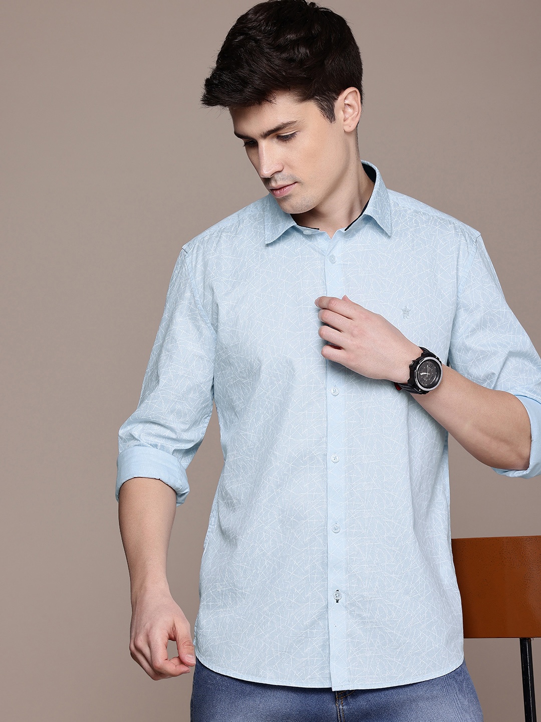 

French Connection Pure Cotton Slim Fit Opaque Printed Casual Shirt, Blue