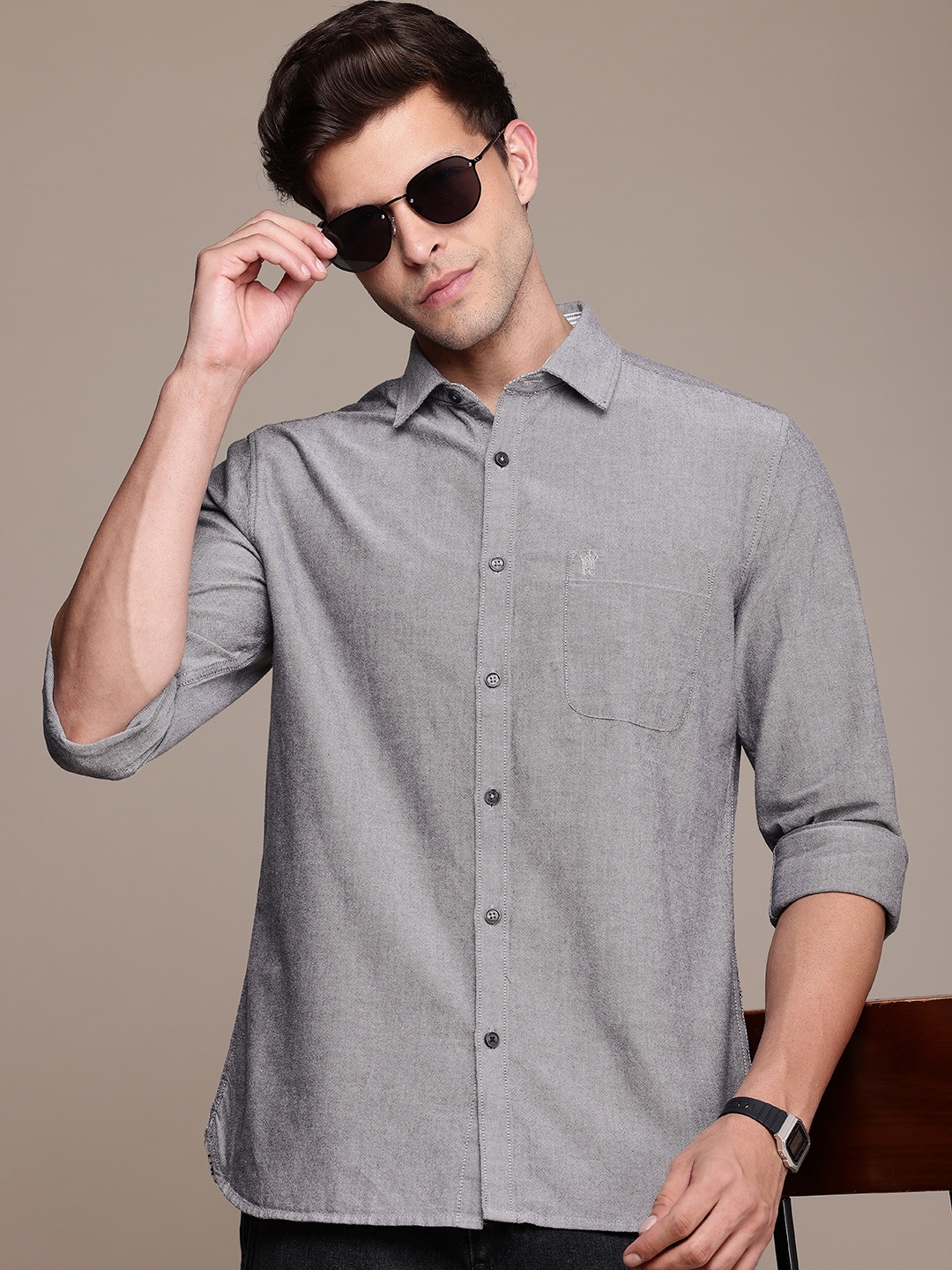 

French Connection Pure Cotton Slim Fit Casual Shirt, Grey