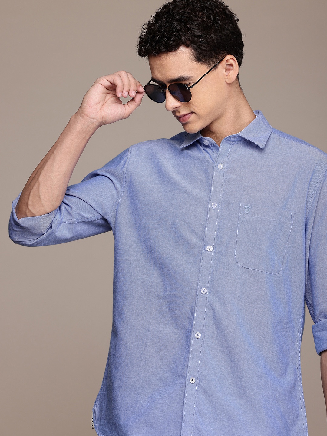 

French Connection Pure Cotton Slim Fit Casual Shirt, Blue