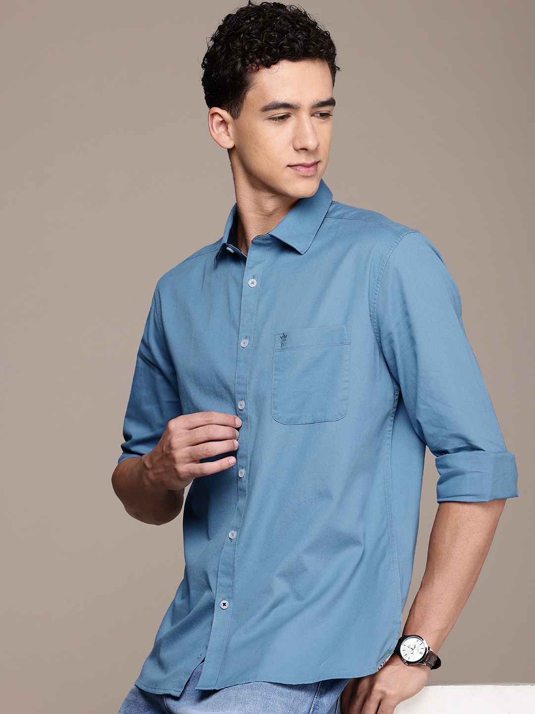 

French Connection Pure Cotton Slim Fit Casual Shirt, Blue