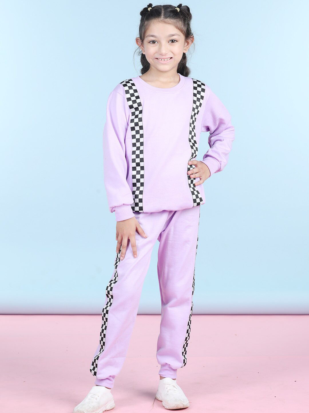 

Cutiekins Girls Geometric Printed Fleece Tracksuit, Purple