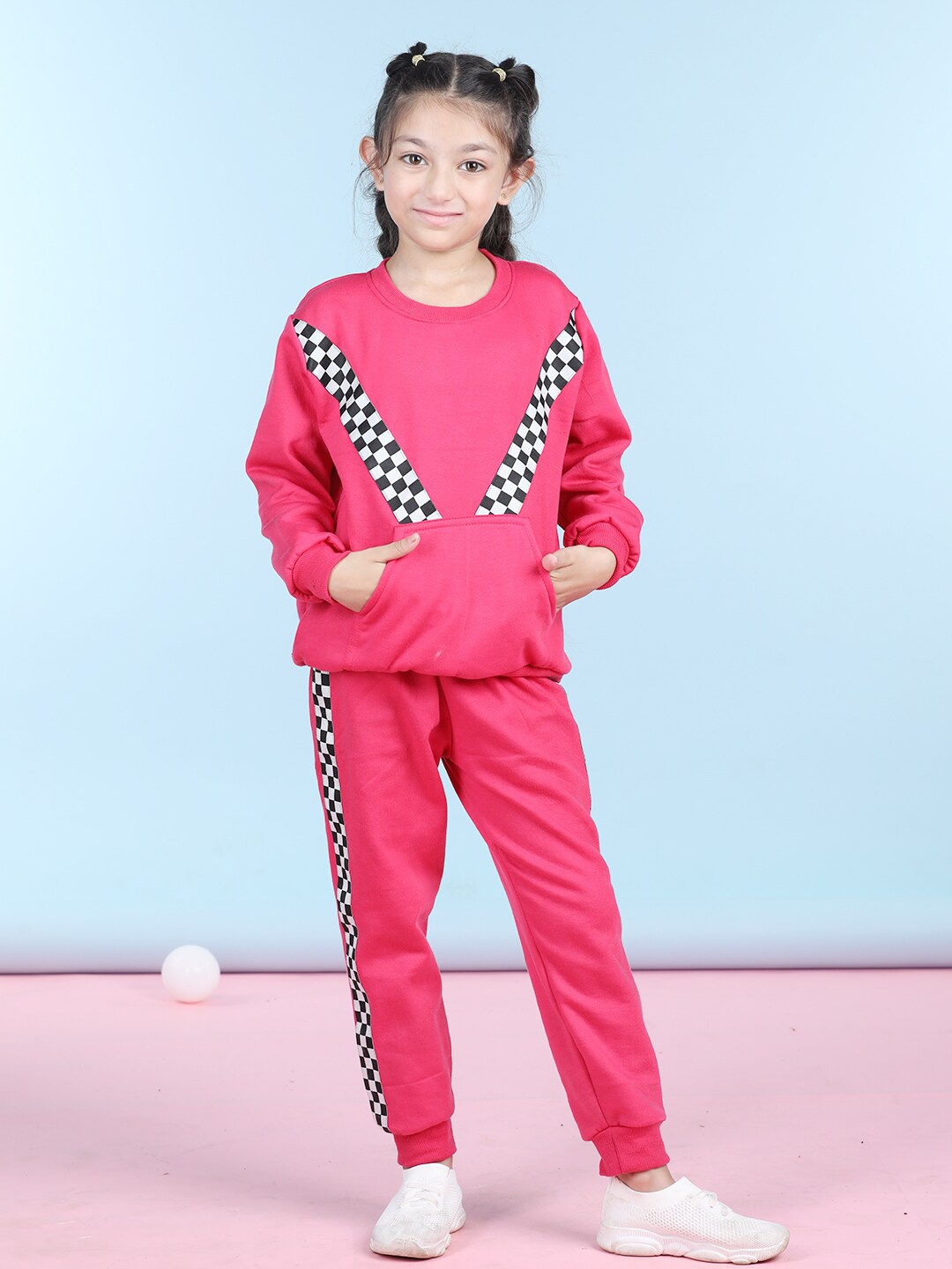 

Cutiekins Girls Geometric Printed Fleece Tracksuit, Pink