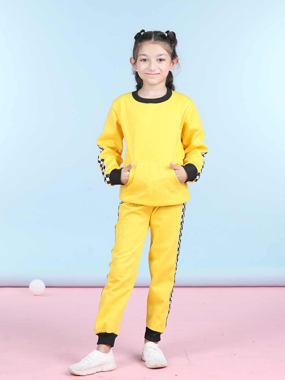 

Cutiekins Girls Geometric Printed Fleece Tracksuit, Yellow