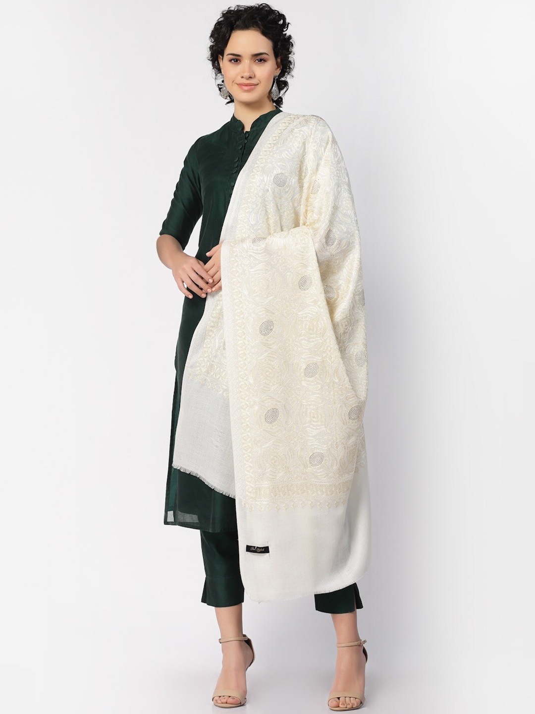 

SWI Stylish Embroidered Stonework Shawl, White