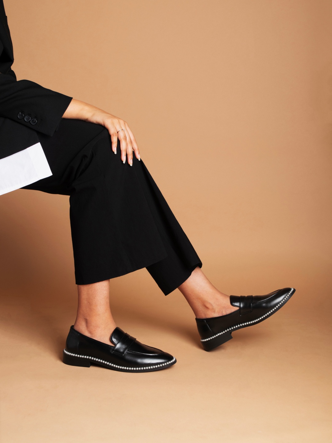 CAI Women Perla Embellished Penny Loafers, Black