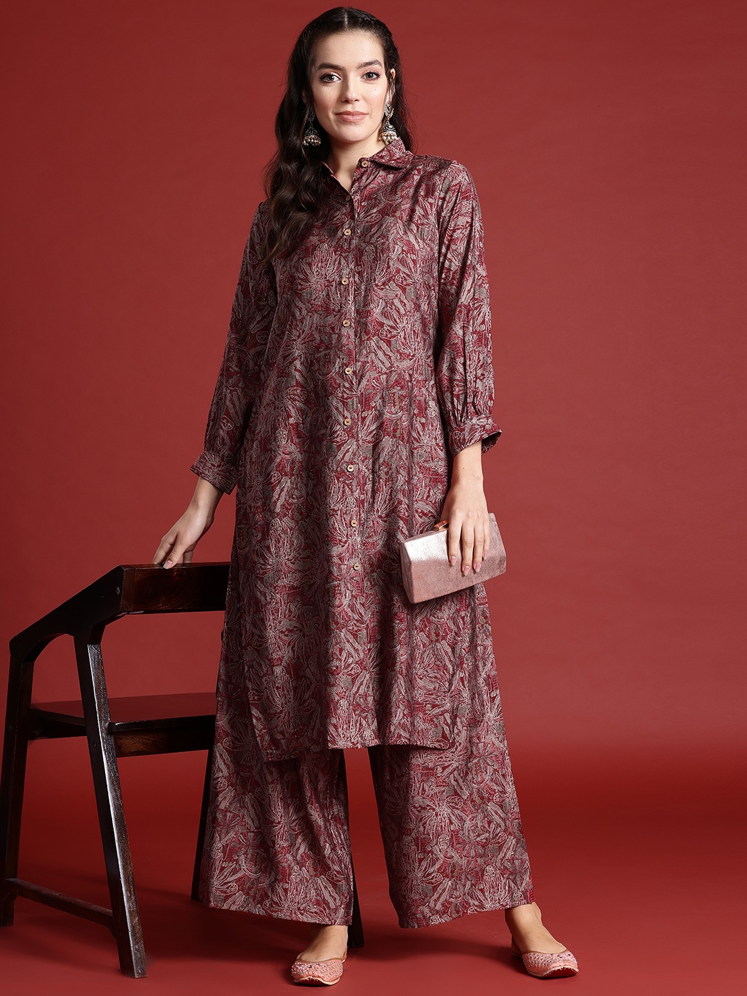 

Anouk Printed Regular Kurta with Palazzos, Red