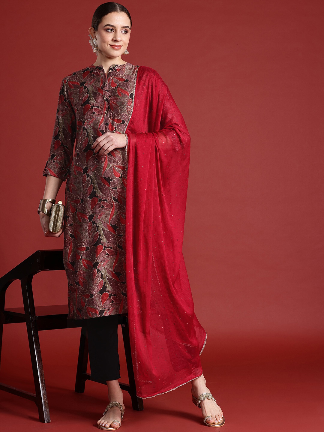 

Anouk Floral Printed Kurta with Trousers & Dupatta, Multi