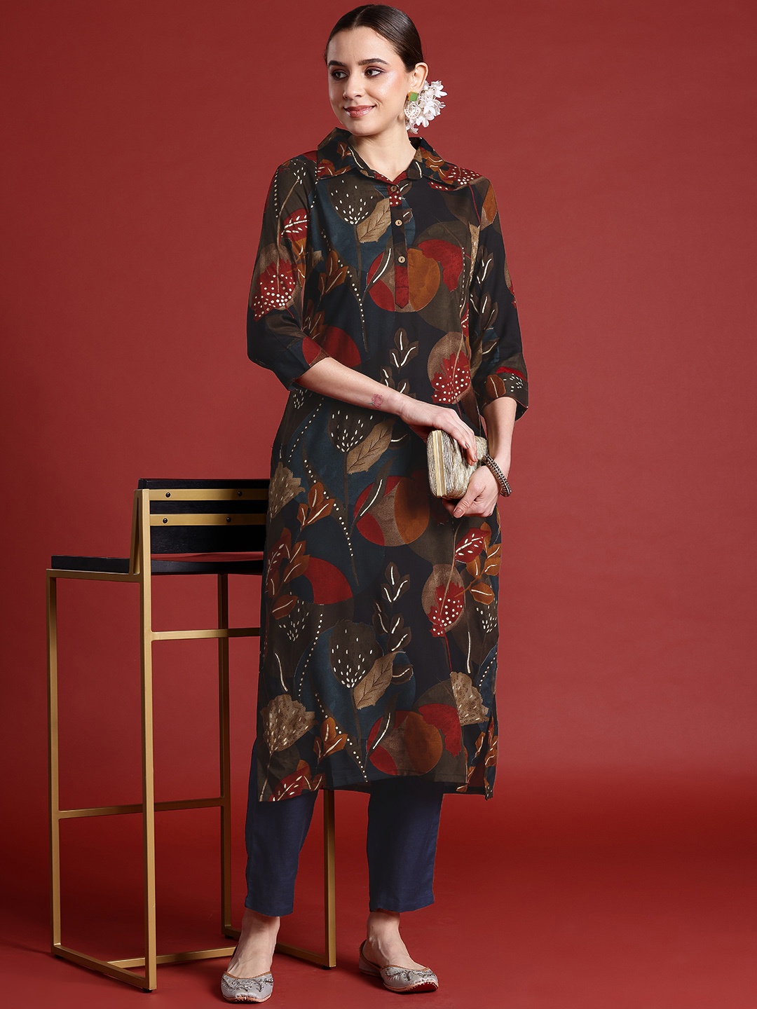 

Anouk Floral Printed Kurta, Olive