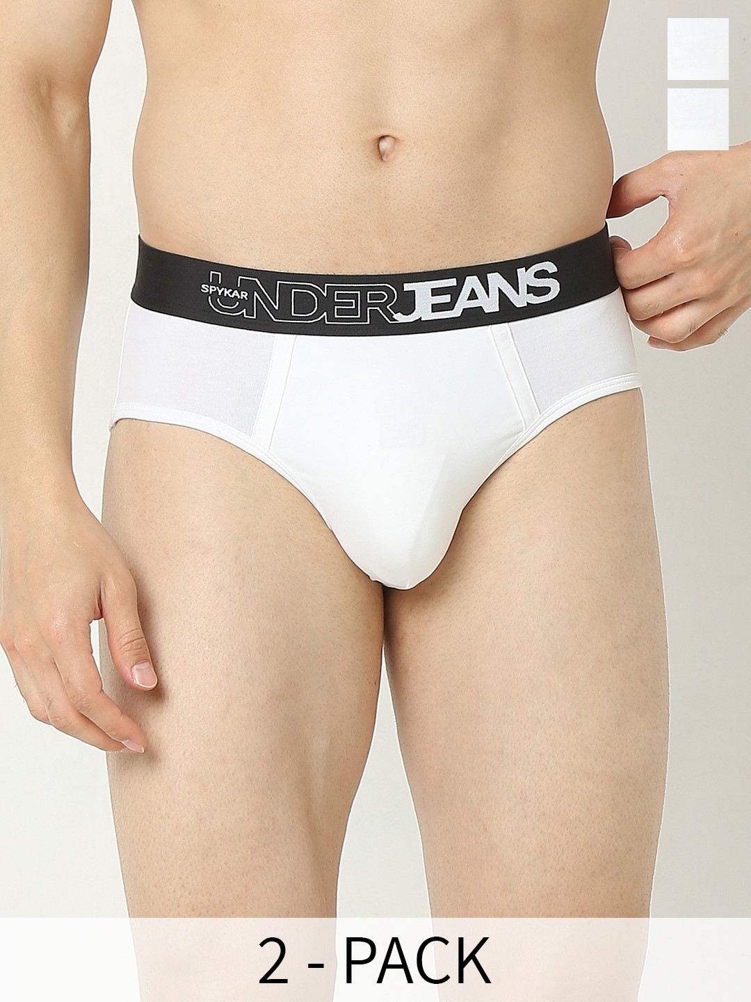 

UnderJeans by Spykar Pack of 2 Mid Rise Briefs UJNPBC055WHITEWHITE, White