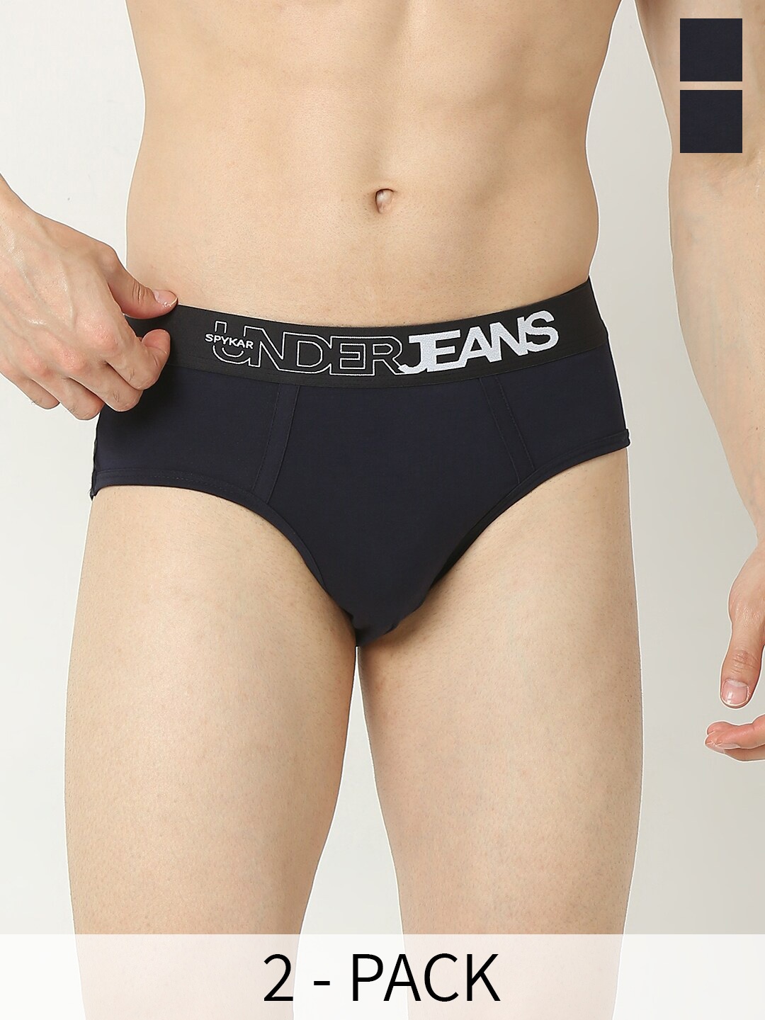 

UnderJeans by Spykar Navy Blue Pack of 2 Mid-Rise Basic Briefs UJNPBC055NAVYNAVY