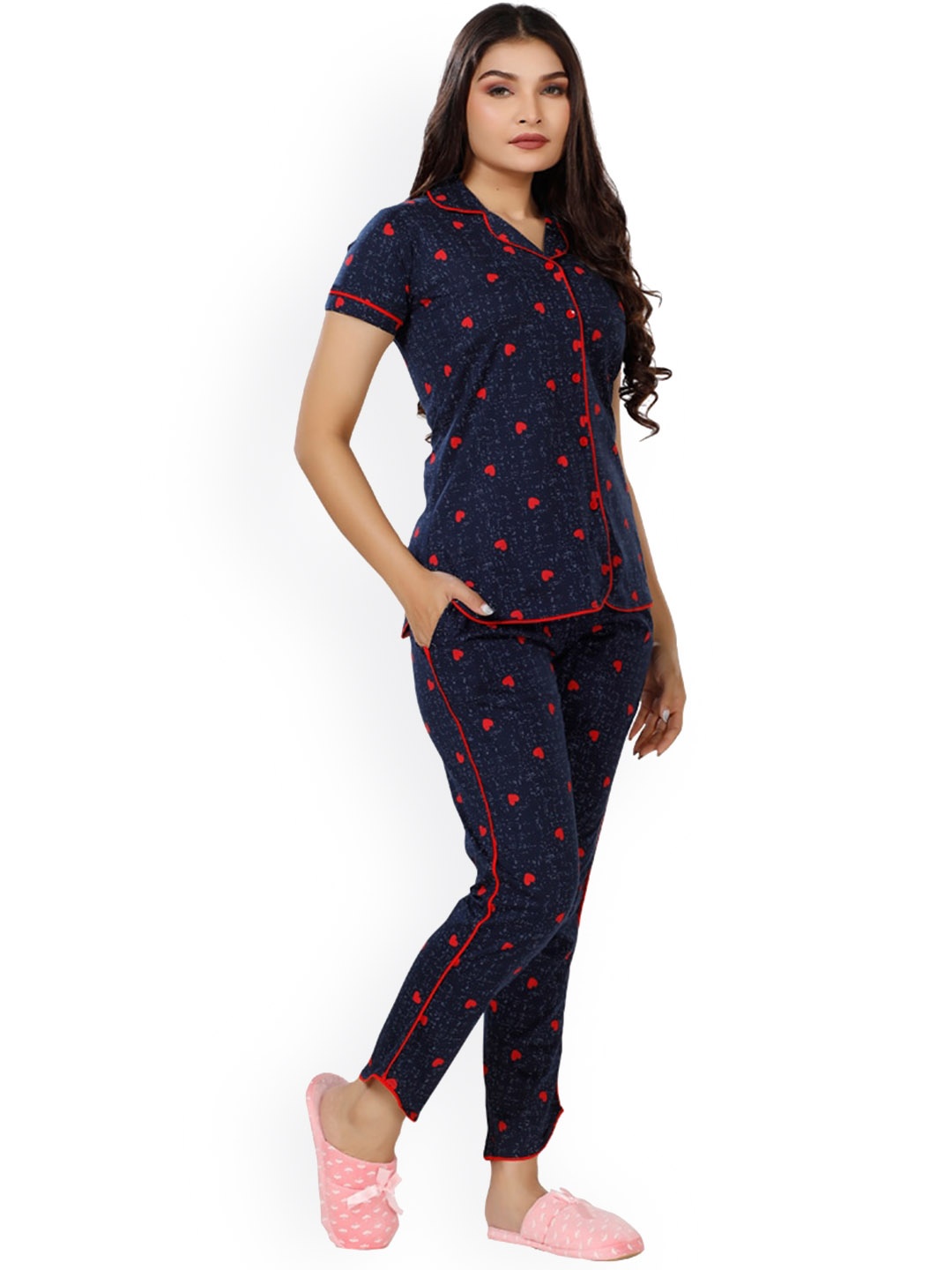 

Foxy Conversational Printed Pure Cotton Night suit, Navy blue