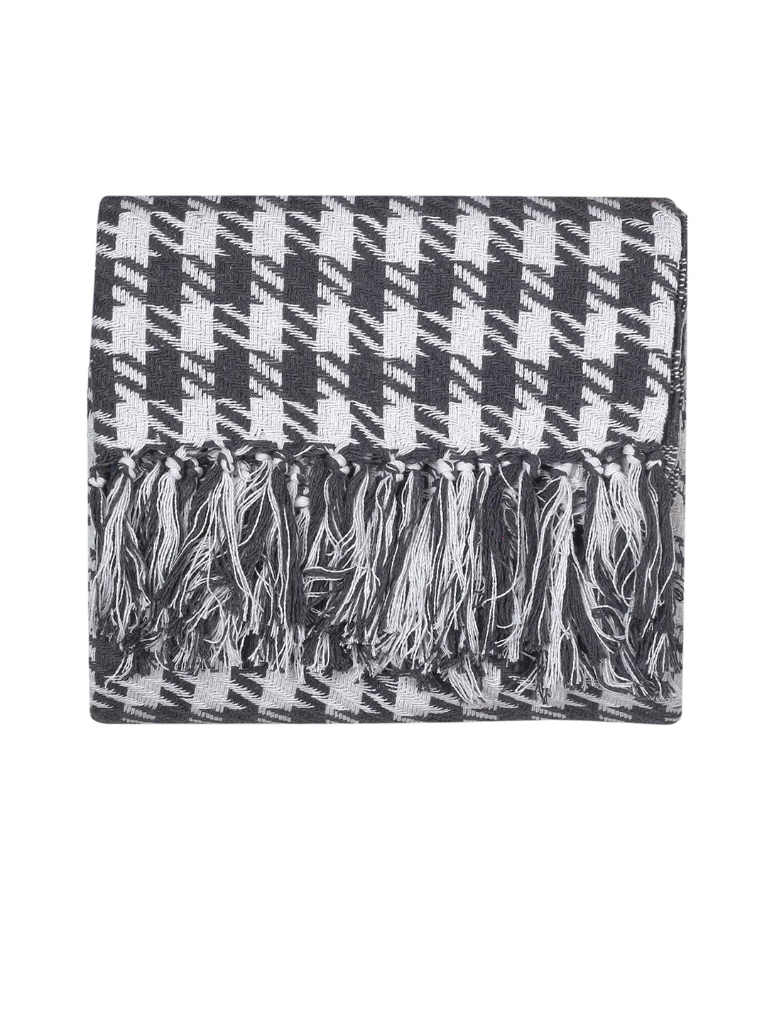

CAZIMO Grey & White Printed Cotton Sofa Throw