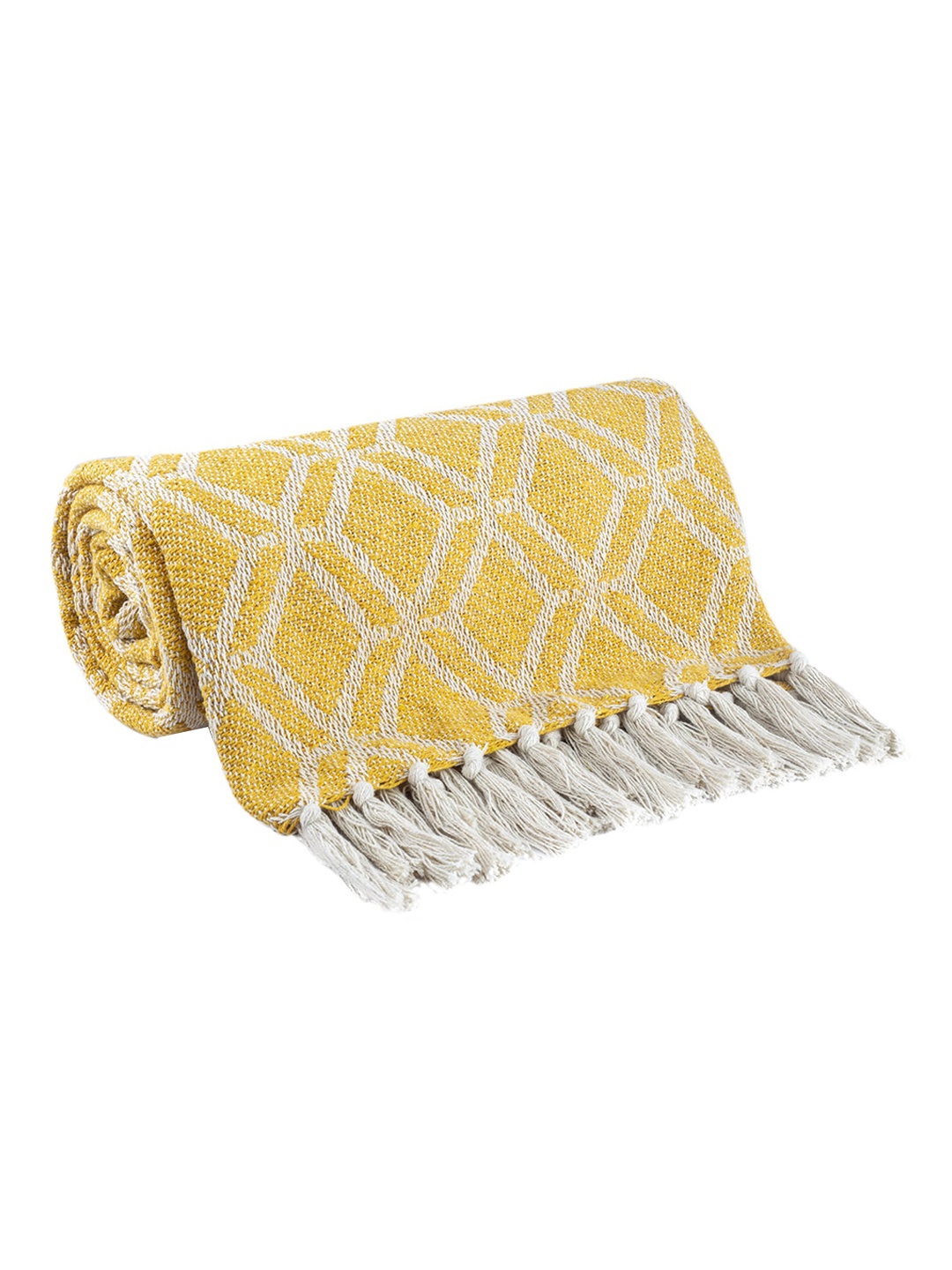 

CAZIMO Yellow Geometric Printed Cotton Throw