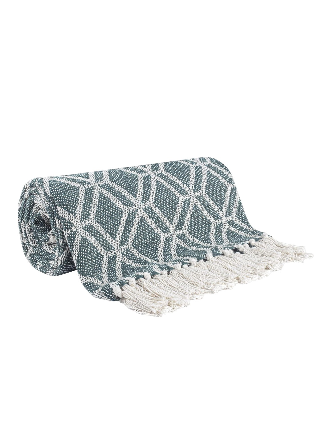 

CAZIMO Green & White Geometric Pure Cotton Throw