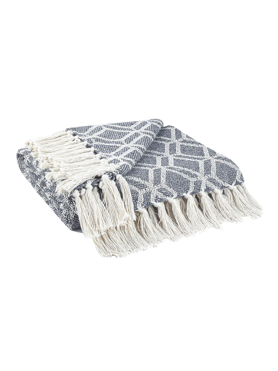 

CAZIMO Grey & White Self Design Cotton Sofa Throw