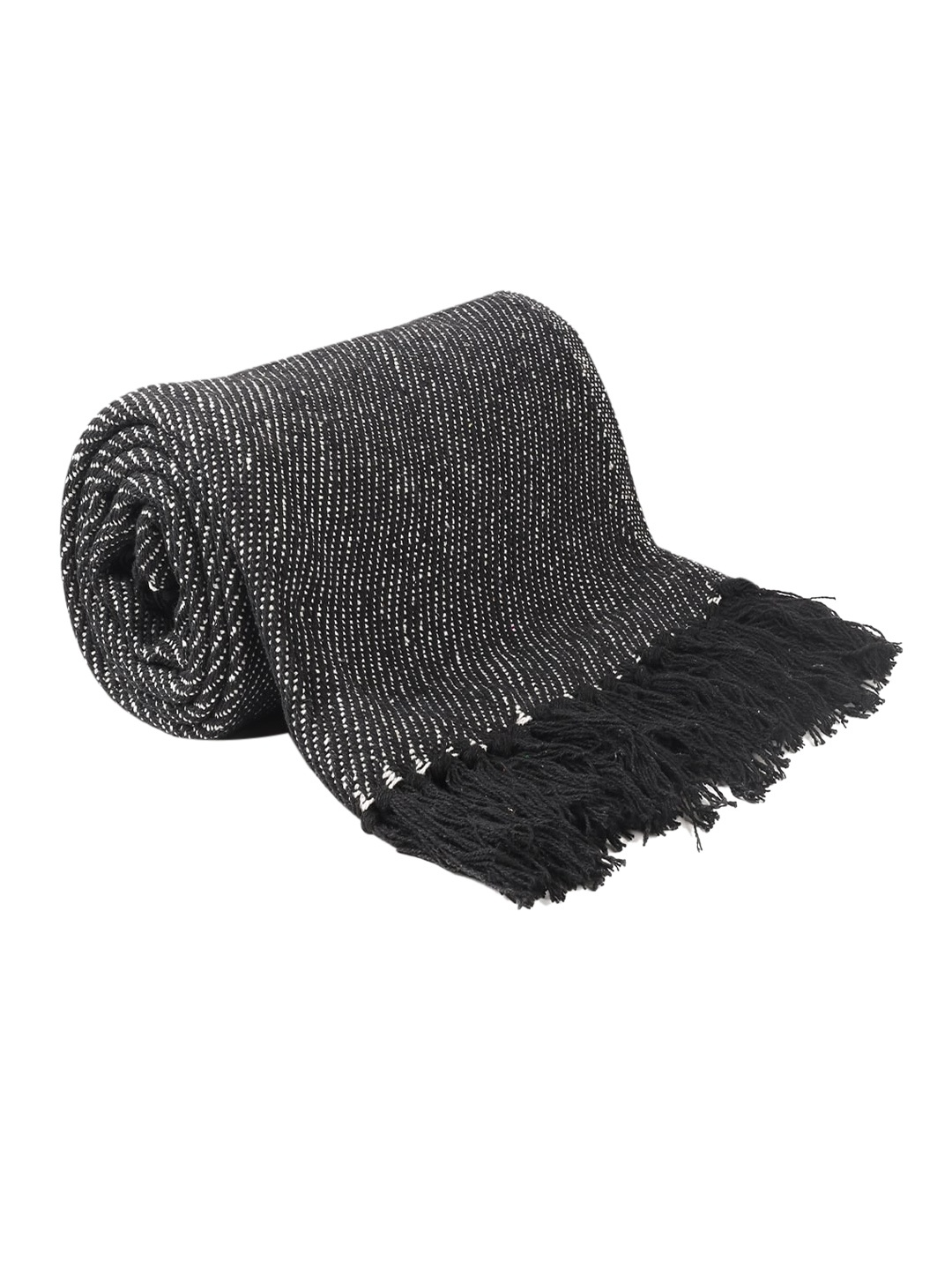 

CAZIMO Black Self Design Cotton Throw