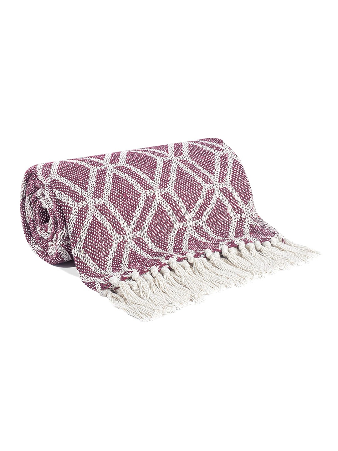 

CAZIMO Maroon White Geometric Cotton 200 TC Sofa Bed Throw Blanket