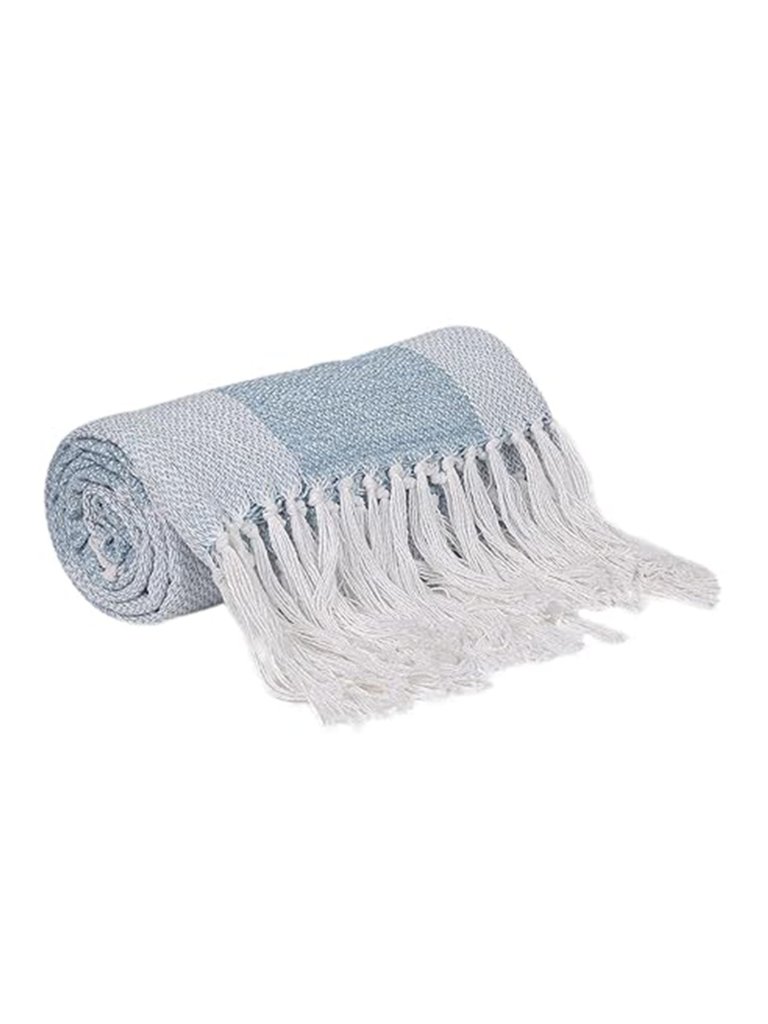

CAZIMO Blue & White Checked Cotton Chenille Throw
