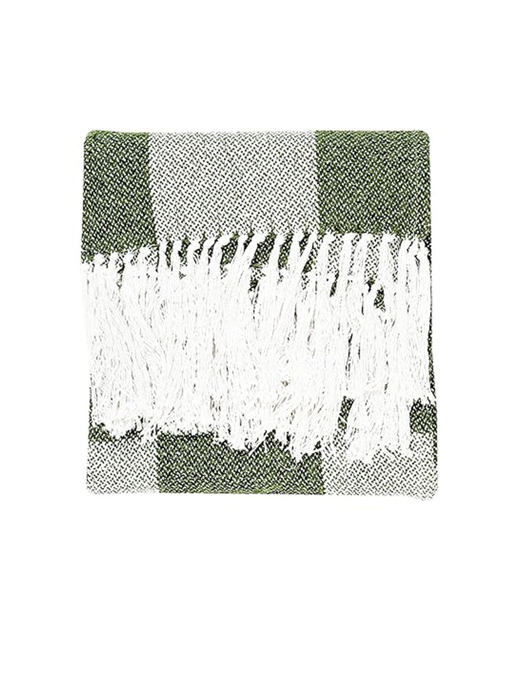 

CAZIMO Green & White Checked Chenille Cotton Throw