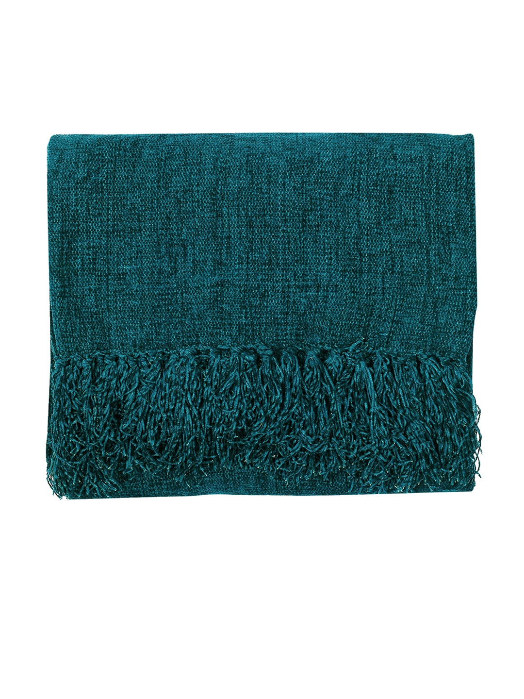 

CAZIMO Teal Green Self Design Chenille Blanket Sofa Throw