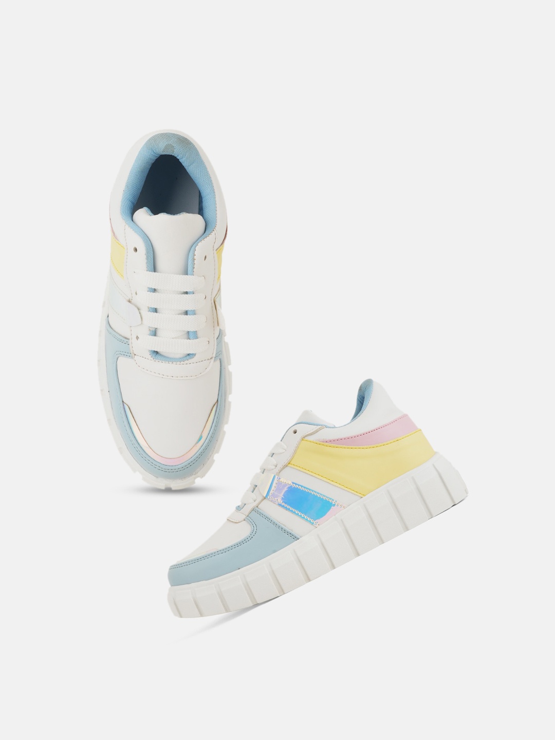 

DressBerry Women Blue & Yellow Colourblocked Lightweight Comfort Insole Sneakers