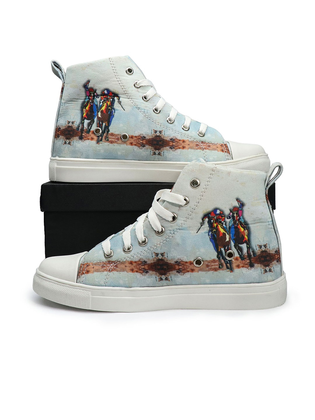 

KobSook Women Printed Canvas High-Top Sneakers, White