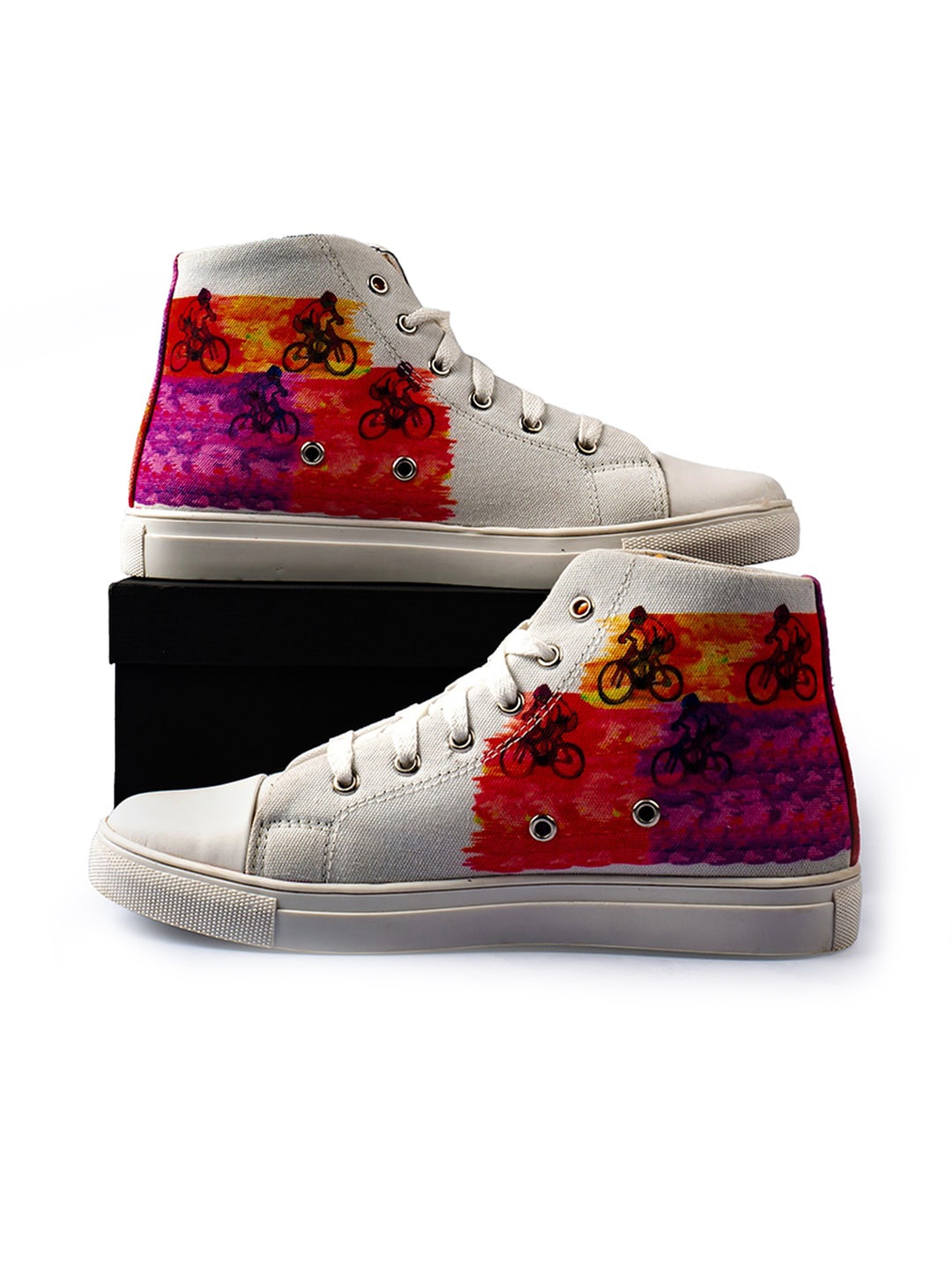 

KobSook Women Printed Canvas High-Top Sneakers, White