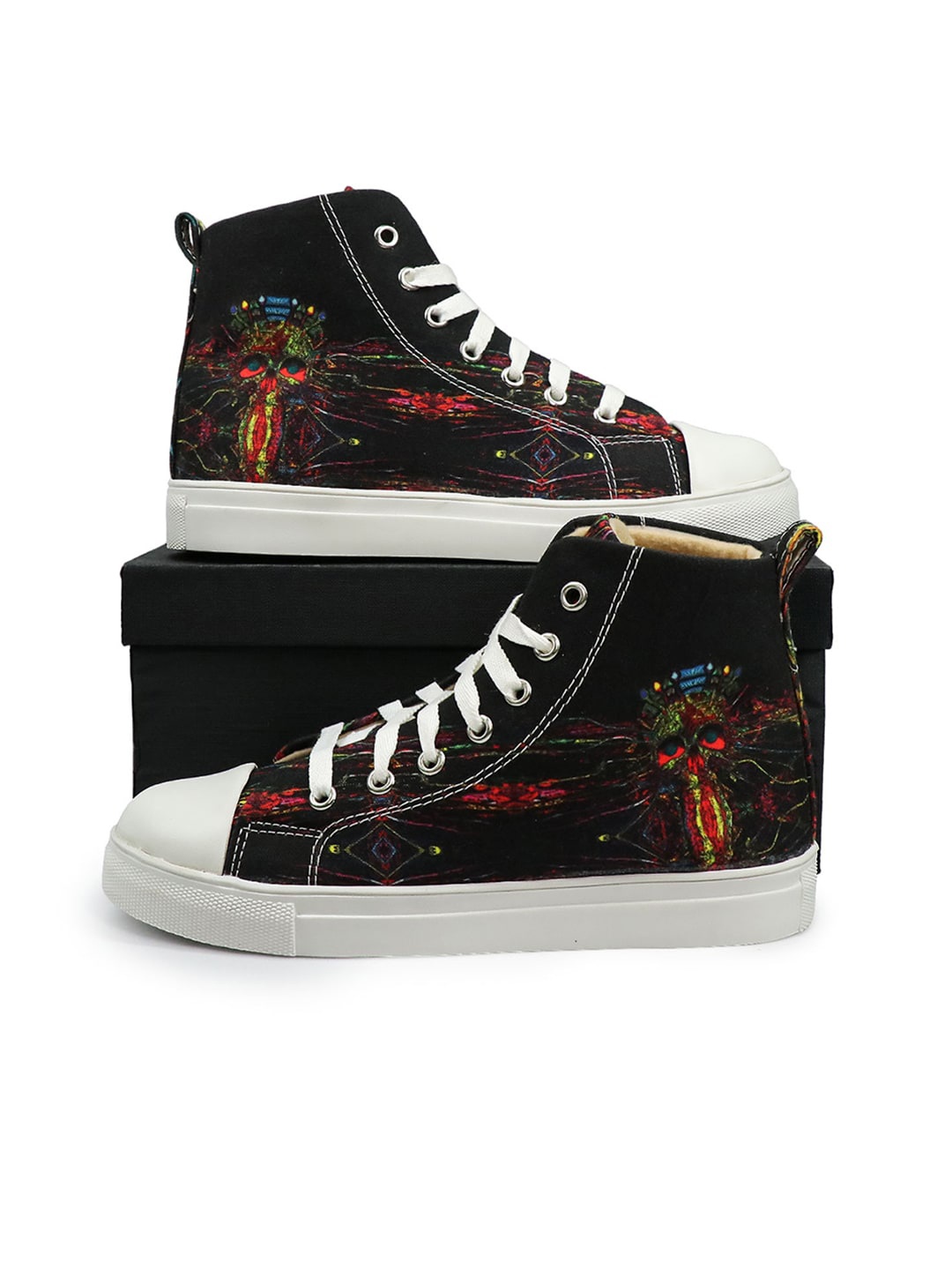 

KobSook Women Printed Canvas Comfort Insole Mid-Top Sneakers, Black
