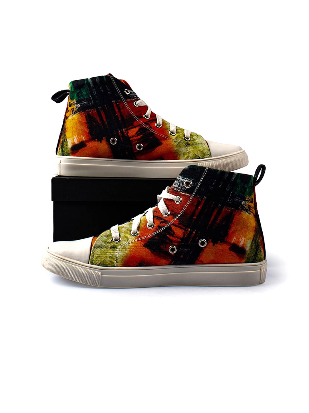 

KobSook Women Printed Canvas Comfort Insole Mid-Top Sneakers, Orange