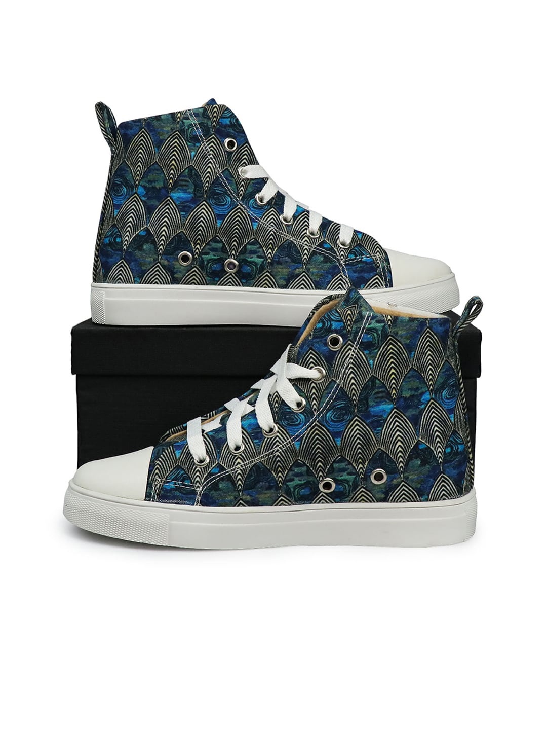 

KobSook Women Printed Canvas Comfort Insole Mid-Top Sneakers, Blue