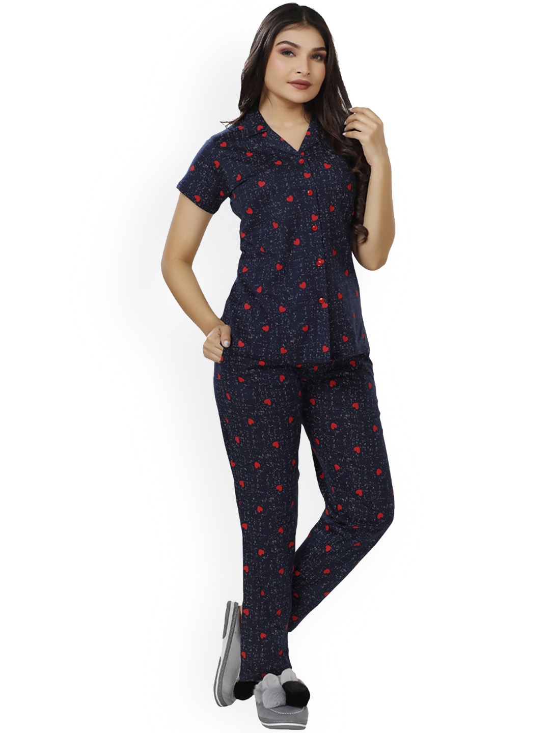 

Foxy Conversational Printed Pure Cotton Night suit, Navy blue