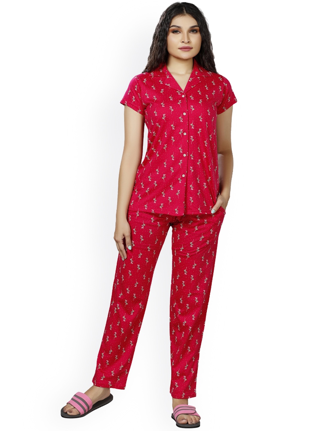 

Foxy Conversational Printed Pure Cotton Night suit, Pink