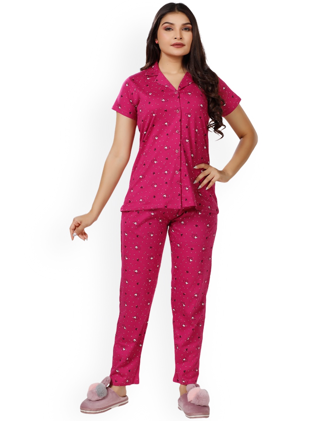 

Foxy Conversational Printed Pure Cotton Night suit, Pink