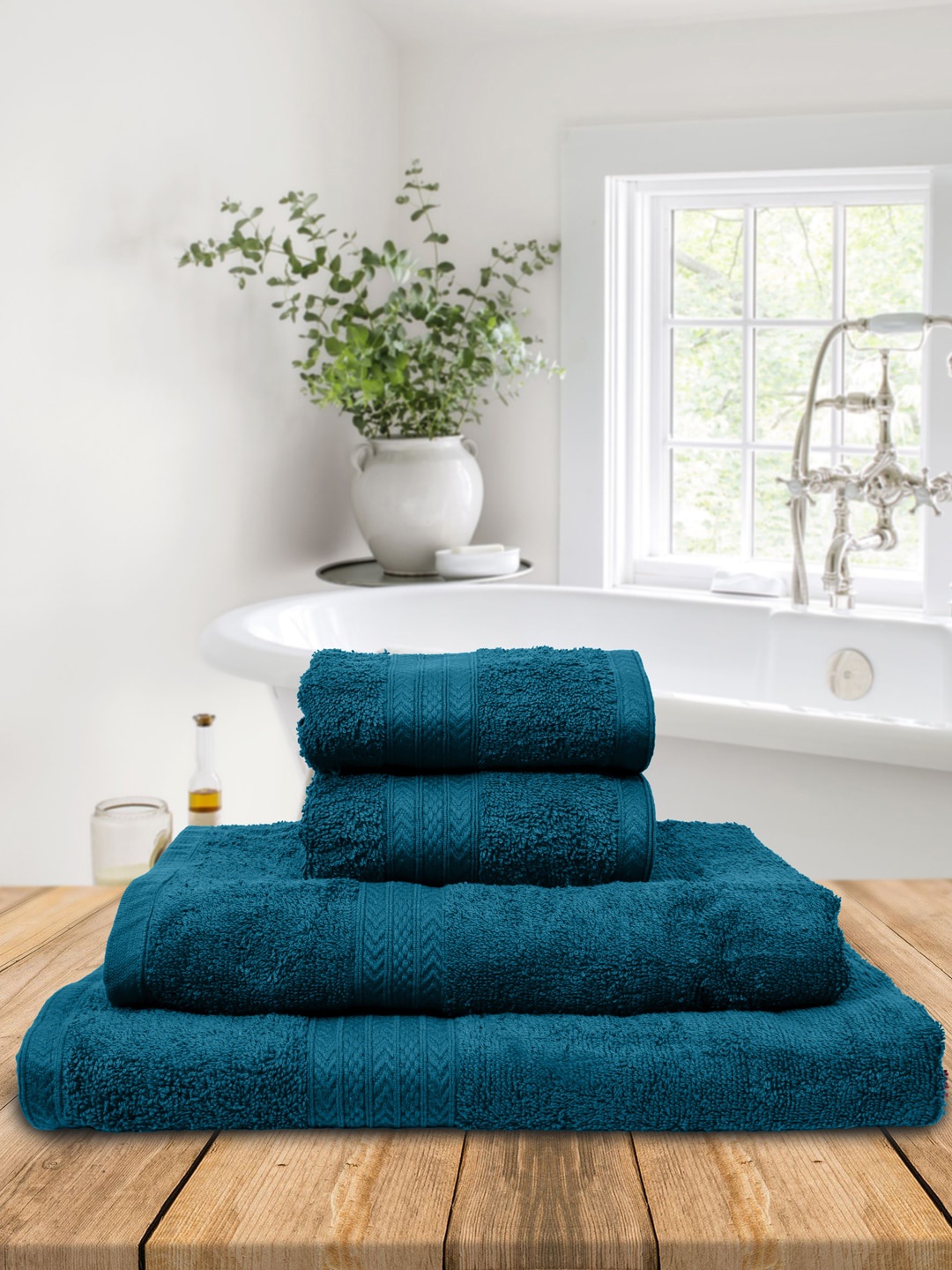 

BOMBAY DYEING Teal Green 4 Pieces 450 GSM Pure Cotton Towel Set