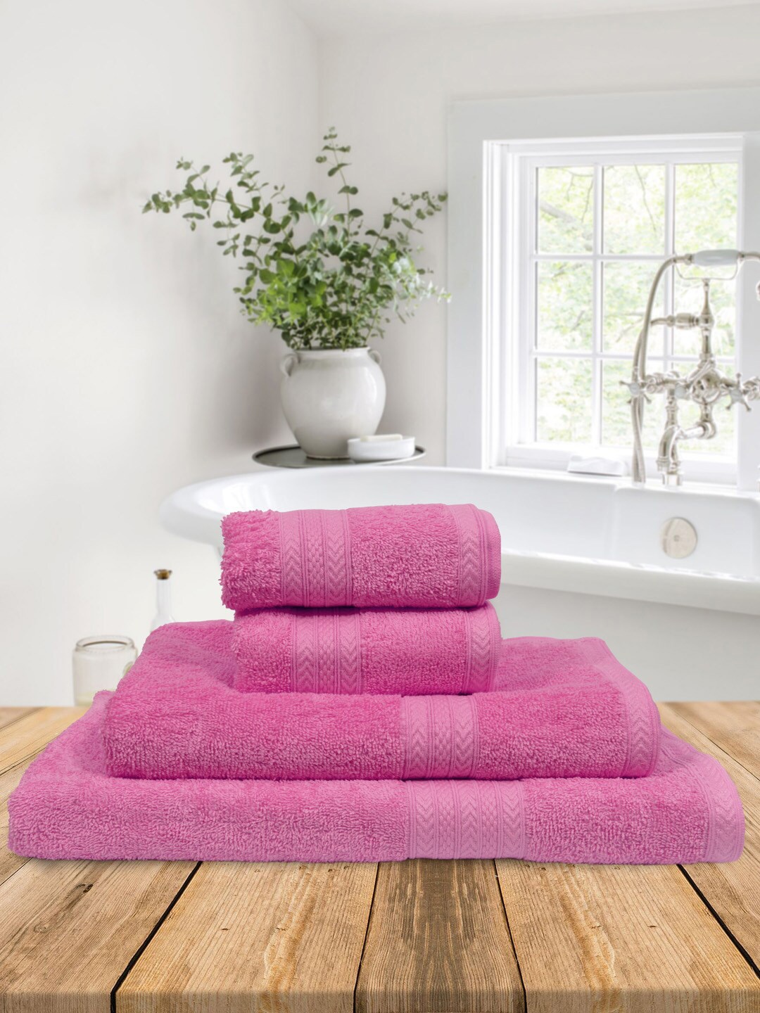 

BOMBAY DYEING Pink 4 Pieces 450 GSM Pure Cotton Towel Set