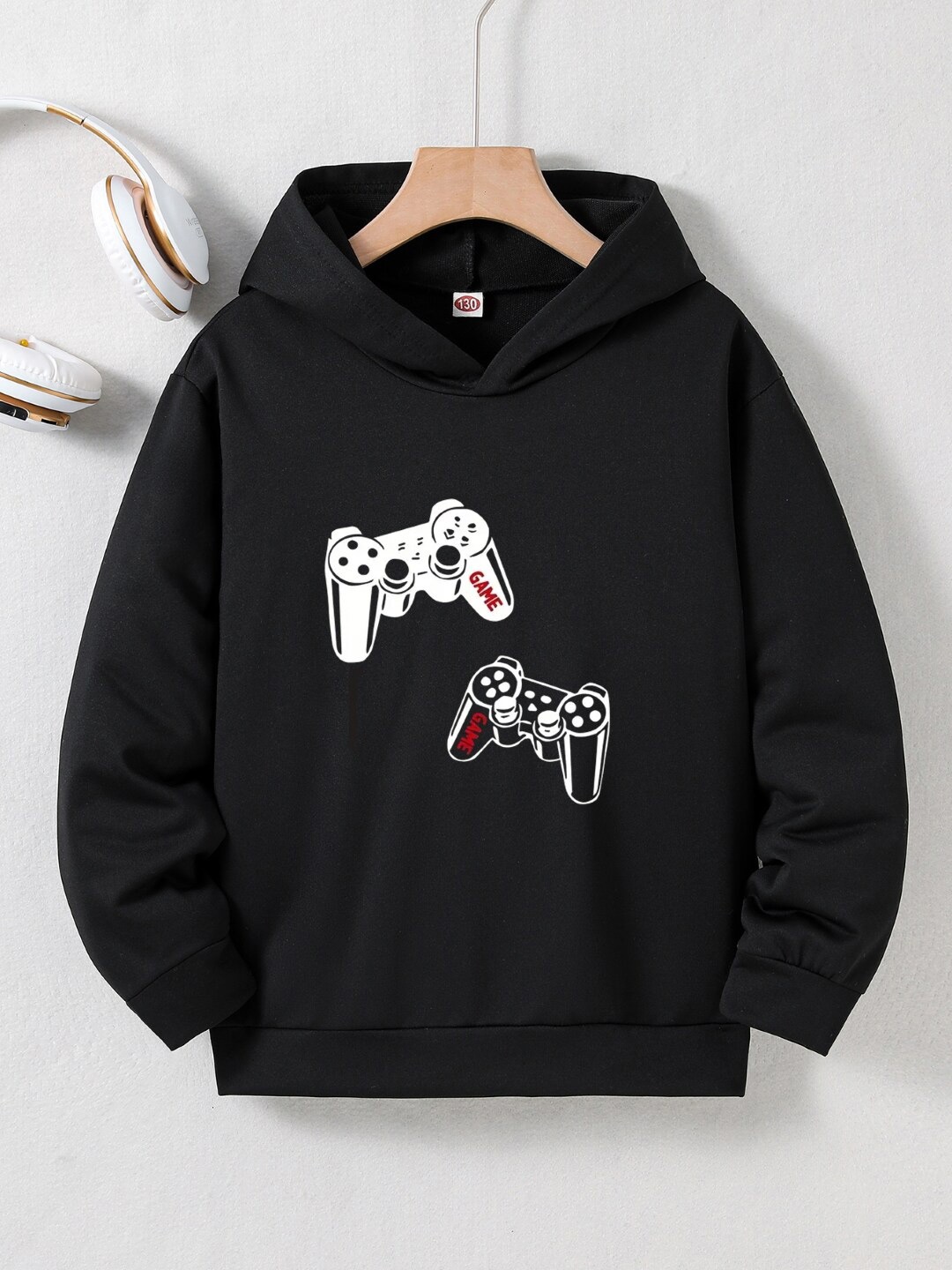 

StyleCast Boys Black Graphic Printed Hooded Neck Long Sleeve Pullover Sweatshirt