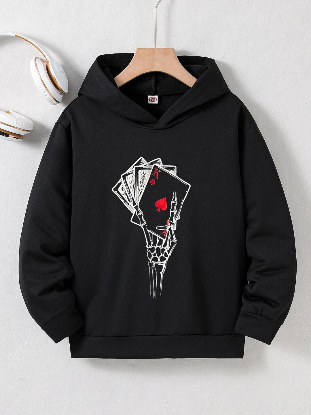 

StyleCast Boys Black Graphic Printed Hooded Pullover Sweatshirt