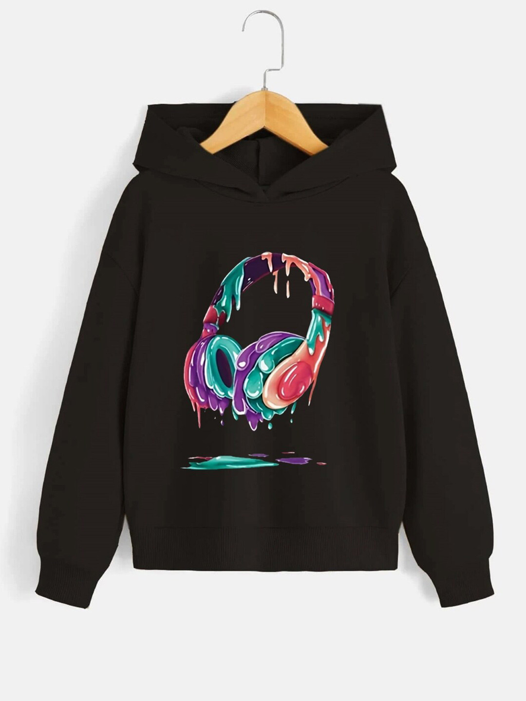 

StyleCast Boys Black Graphic Printed Long Sleeves Hooded Sweatshirt
