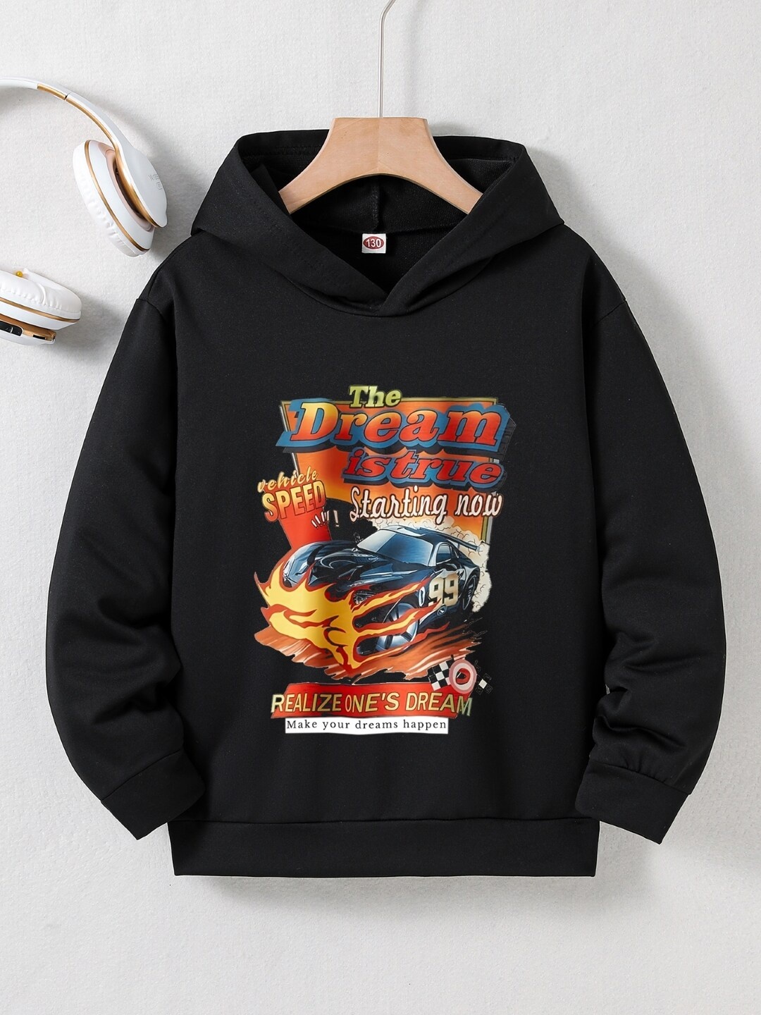 

StyleCast Boys Black Printed Hooded Pullover