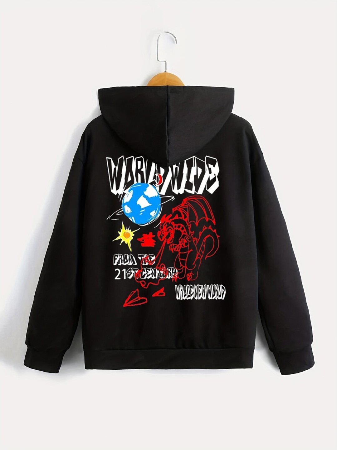 

StyleCast Boys Black Graphic Printed Long Sleeves Hooded Sweatshirt