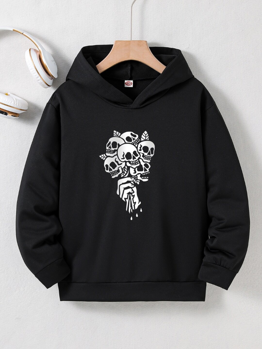 

StyleCast Boys Black Graphic Printed Hooded Pullover Sweatshirt