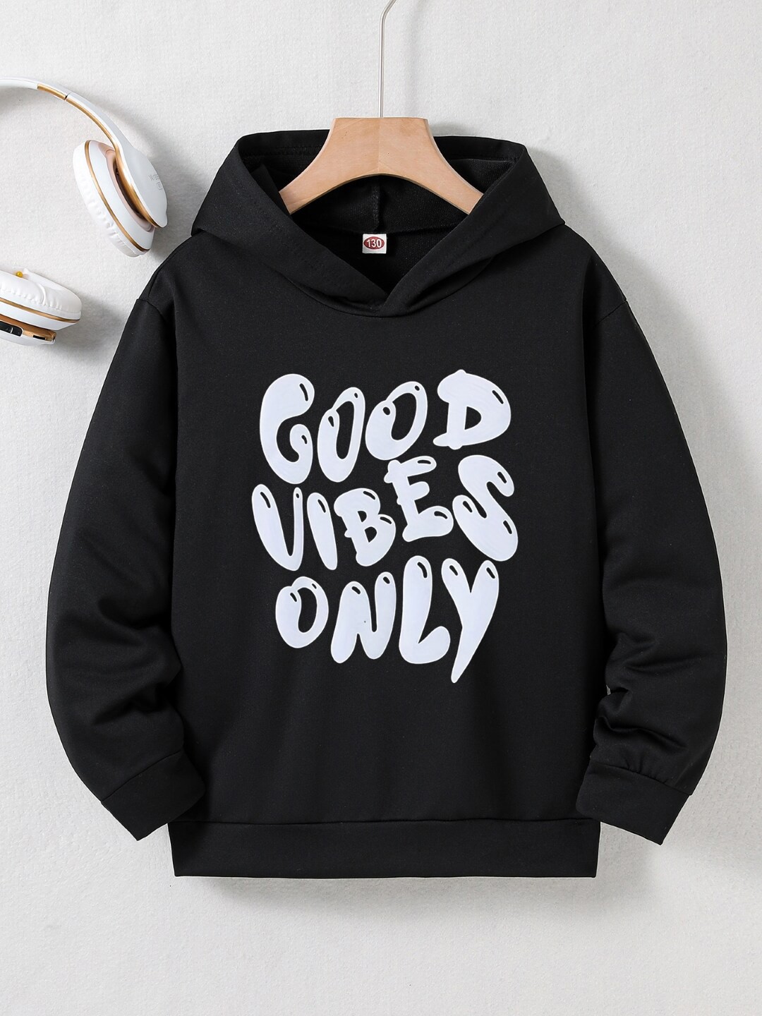 

StyleCast Boys Typography Printed Hooded Pullover, Black