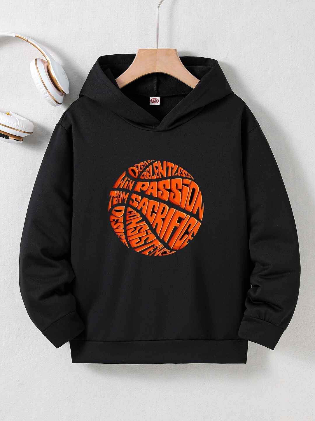 

StyleCast Boys Black Graphic Printed Hooded Pullover Sweatshirt