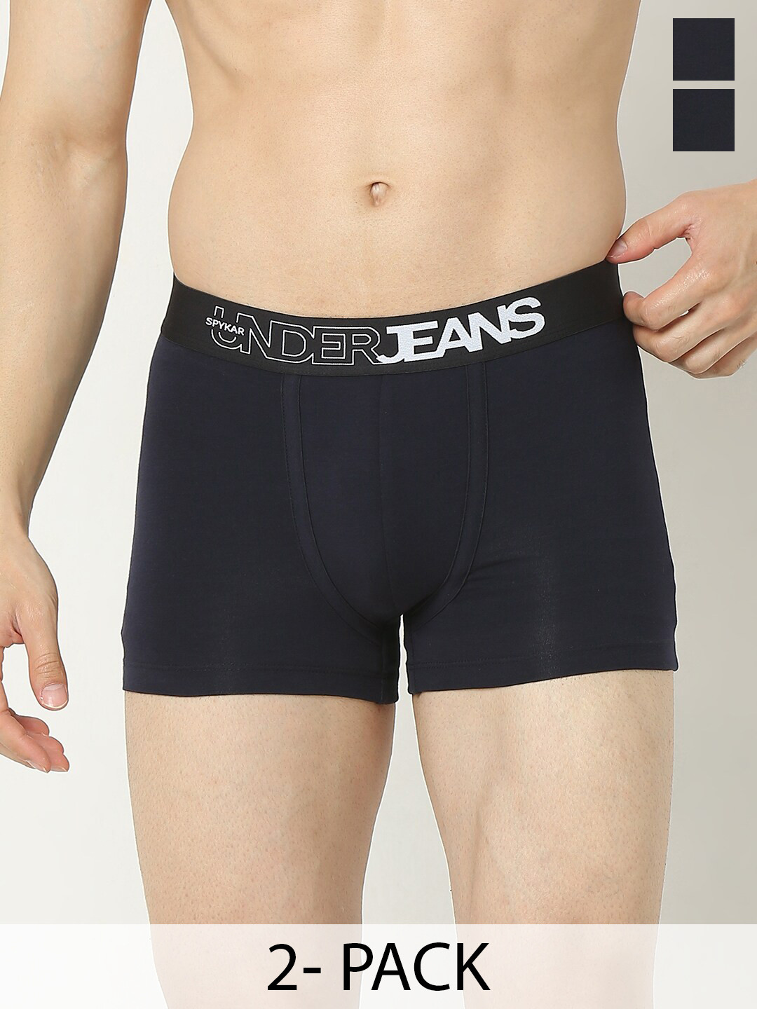 

UnderJeans by Spykar Pack Of 2 Mid Rise Premium Trunks UJNPTC056NAVYNAVY, Navy blue