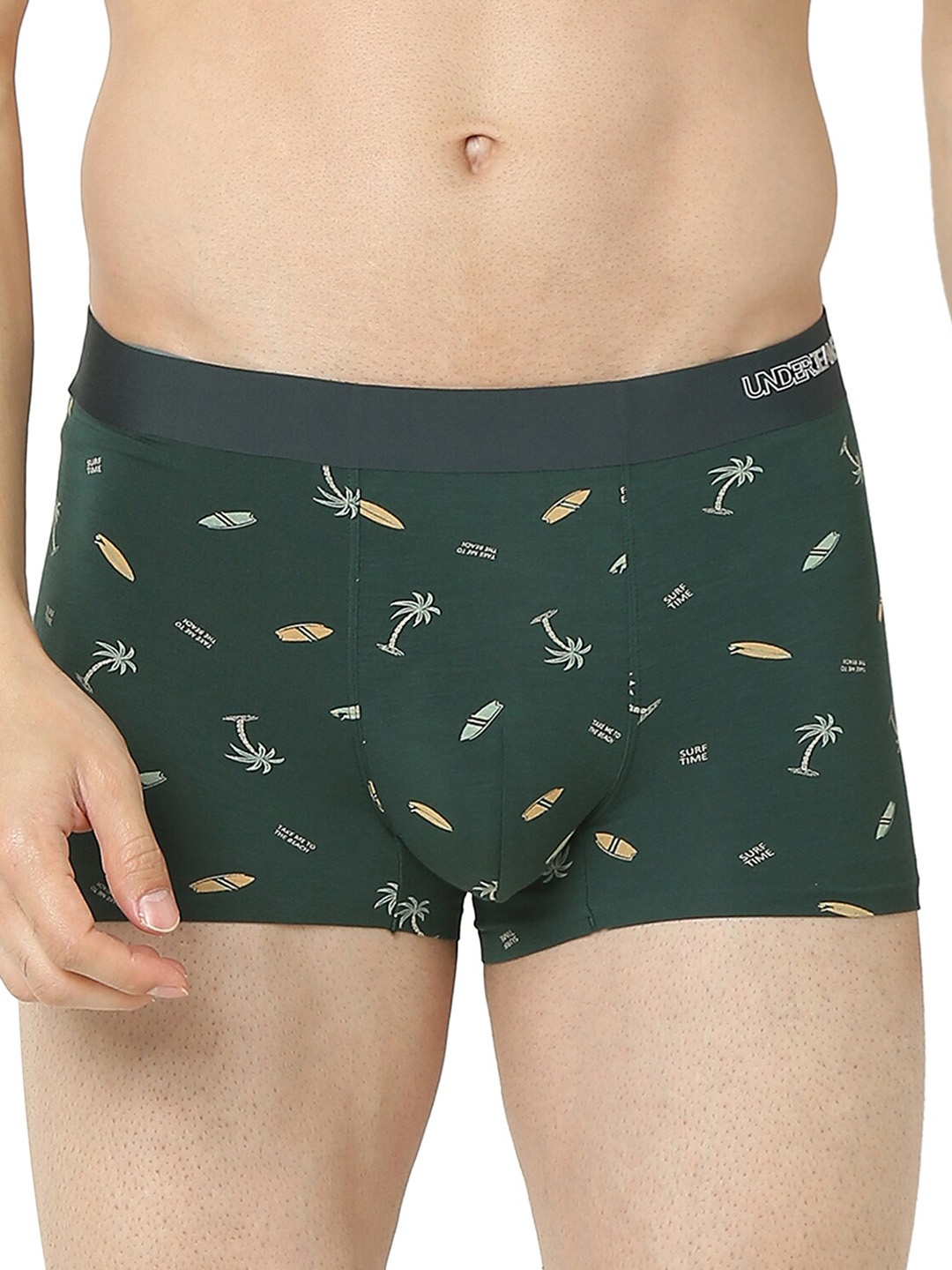 

UnderJeans by Spykar Printed Mid Rise Premium Trunk UJNRPTSI102BOTTLEGREEN12, Green